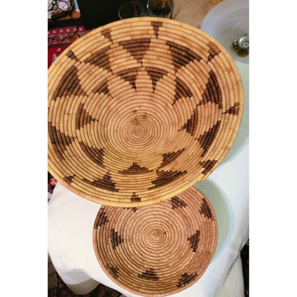 VTG Botswana Coiled Basket Bowl Set 2"Flight of the Swallows" Pattern hand woven - Picture 2 of 16